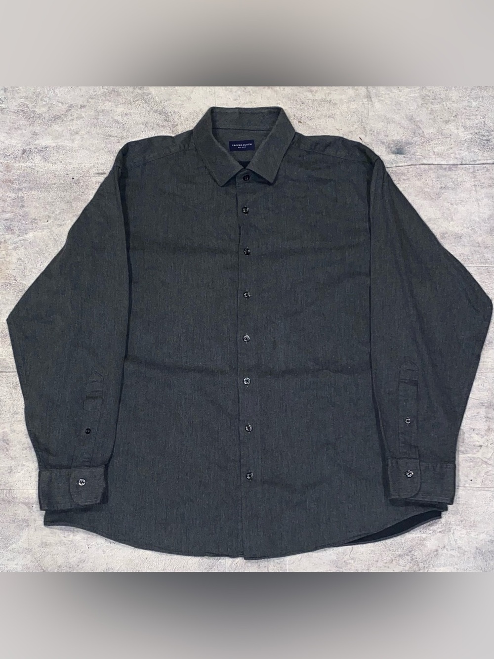 Proper Cloth 100% Cotton Flannel Gray Grey Button Up Down Casual Dress Shirt 2XL